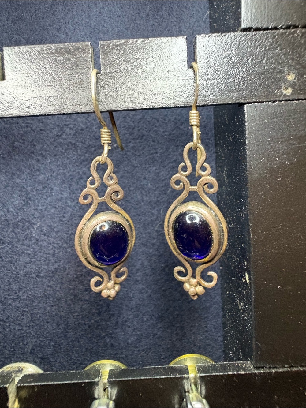 Classic Vintage  Blue Glass Drop Earrings
